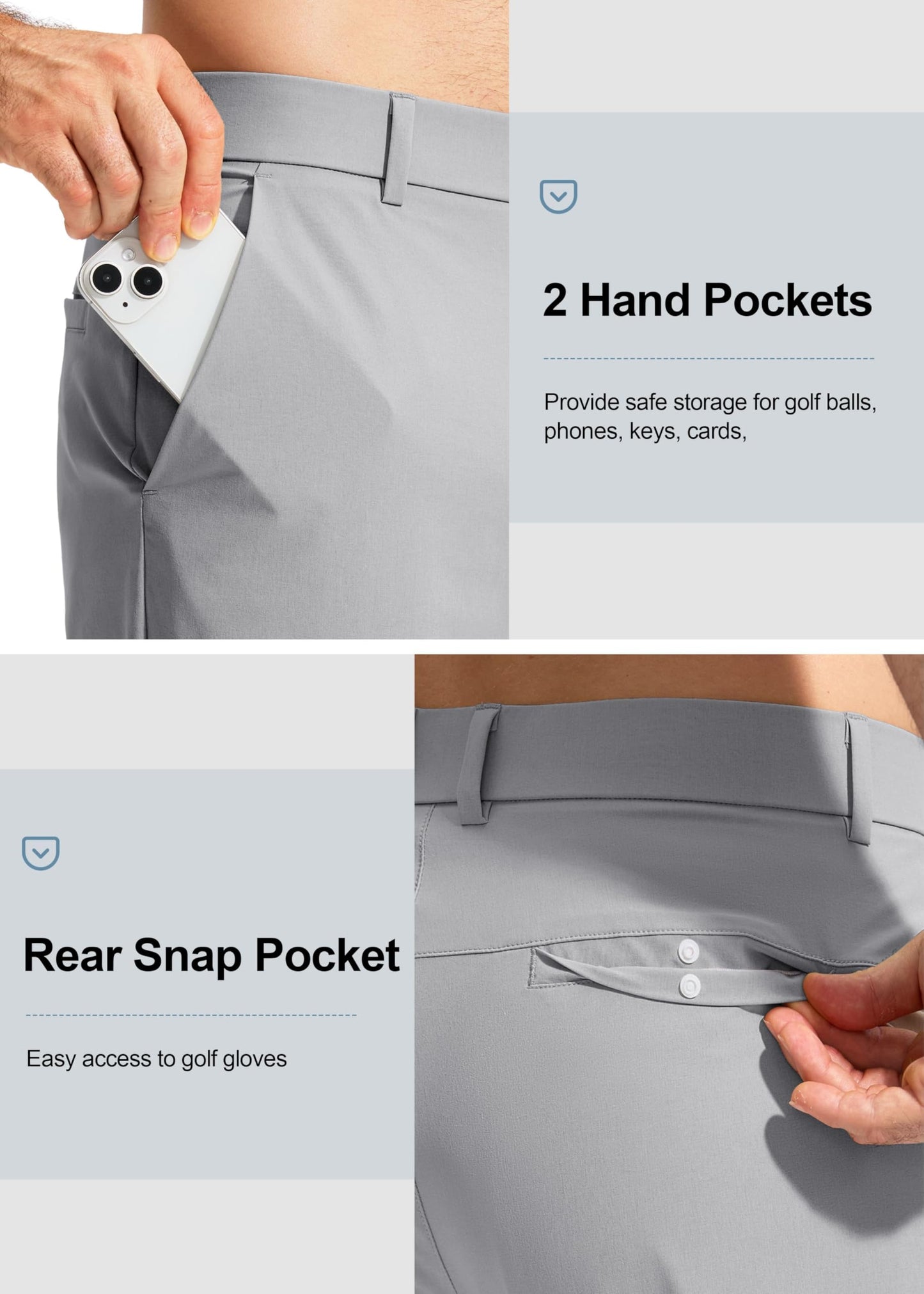 Pudolla Men's Golf Pants Stretch Classic Fit Work Dress Pants 30 Lightweight Quick Dry Casual Slacks Trousers with Pockets(Light Grey 34Wx30L)