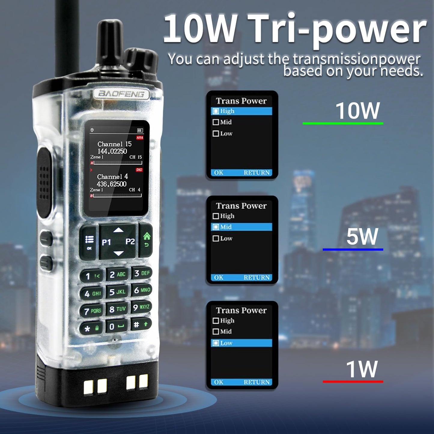 BAOFENG DM-32 DM32 10W DMR Ham 2 Way Radio GPS Matching Writing Frequency Satellite Positioning Type-C DM32(1PC) (Transparent)