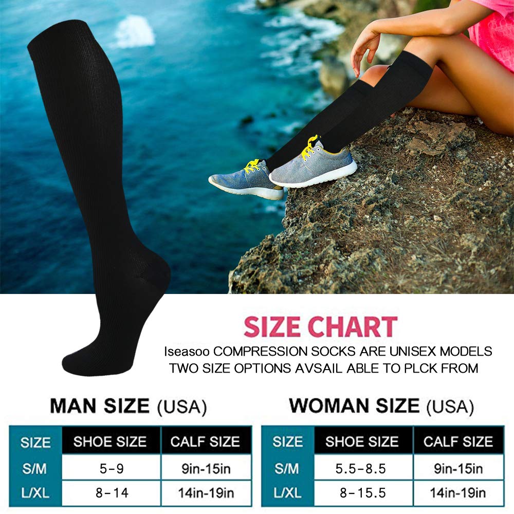 Iseasoo Copper Compression Socks (15-20 mmHg) for Men & Women - Running, Hiking, Cycling, Travel - Improves Circulation（S/M）