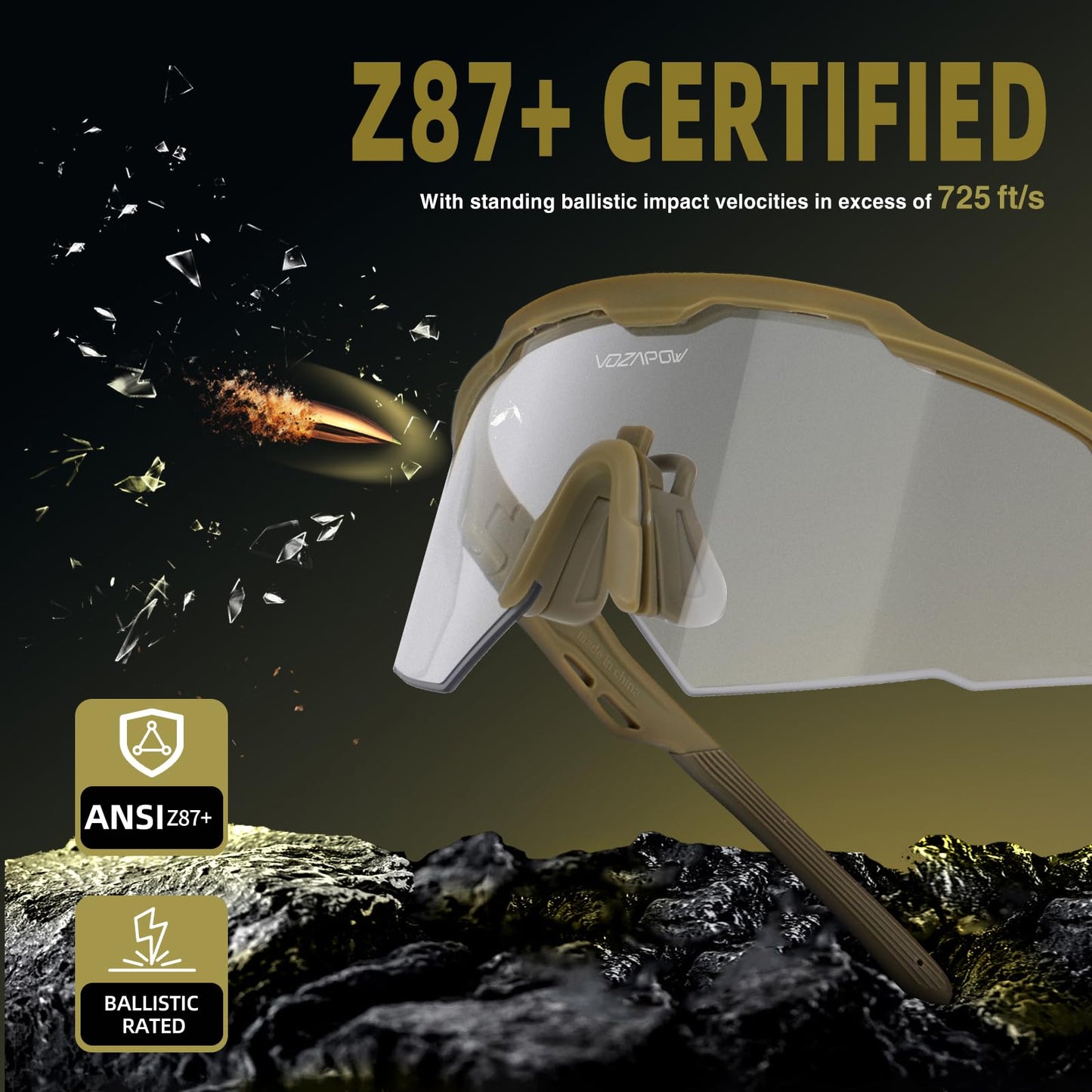 VOZAPOW Shooting Glasses Anti Fog with High Definition Lenses, ANSI Z87+ Certified Tactical Safety Glasses for Men Women