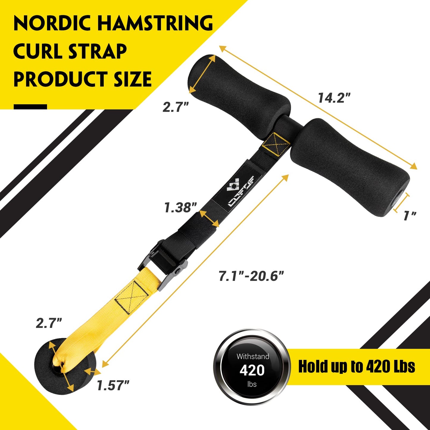 Nordic Hamstring Curl Strap, Nordic Curl Strap Holds 420 Pounds Great for Hamstring Curls, Sit-ups, Spanish Squats, Ab Workout, 5 Second Setup Nordic Curl Strap Home Fitness Equipment