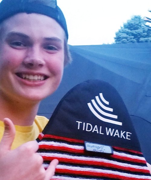 Tidal Wake TAG-IT Snub Nose Surf & Wake Board Sock Bag with Built-in Name Tag 58", Tag Your Bag - Personalize with Your Name! (Red & Black Striped)