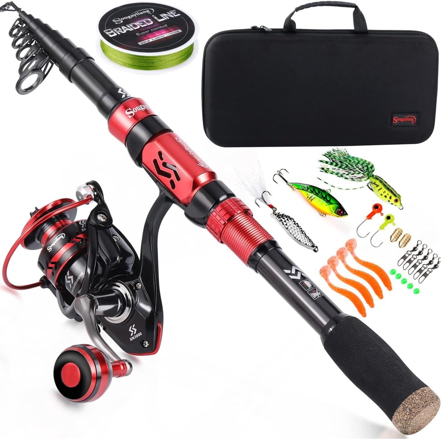 Sougayilang Fishing Pole - Portable Spinning Reel Combo for Anglers | Lightweight Design
