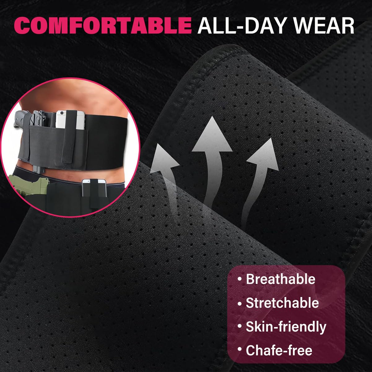 Belly Band Holster for Men & Women, Concealed Carry Gun Holster, Ambidextrous Design, Fits Glock 19 17 42 43 43x, Taurus, Ruger LCP, S&W M&P Shield for Most Handguns