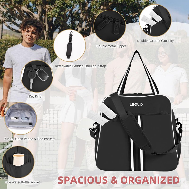 Pickleball Bag Pickle Ball Backpack for Women,Pickleball Accessory Tote Sport Equipment Bag Machine Washable with Shoe Compartment,Wet Pocket,Adjustable Shoulder Strap Fence Hook,Great Gift 30L-Black