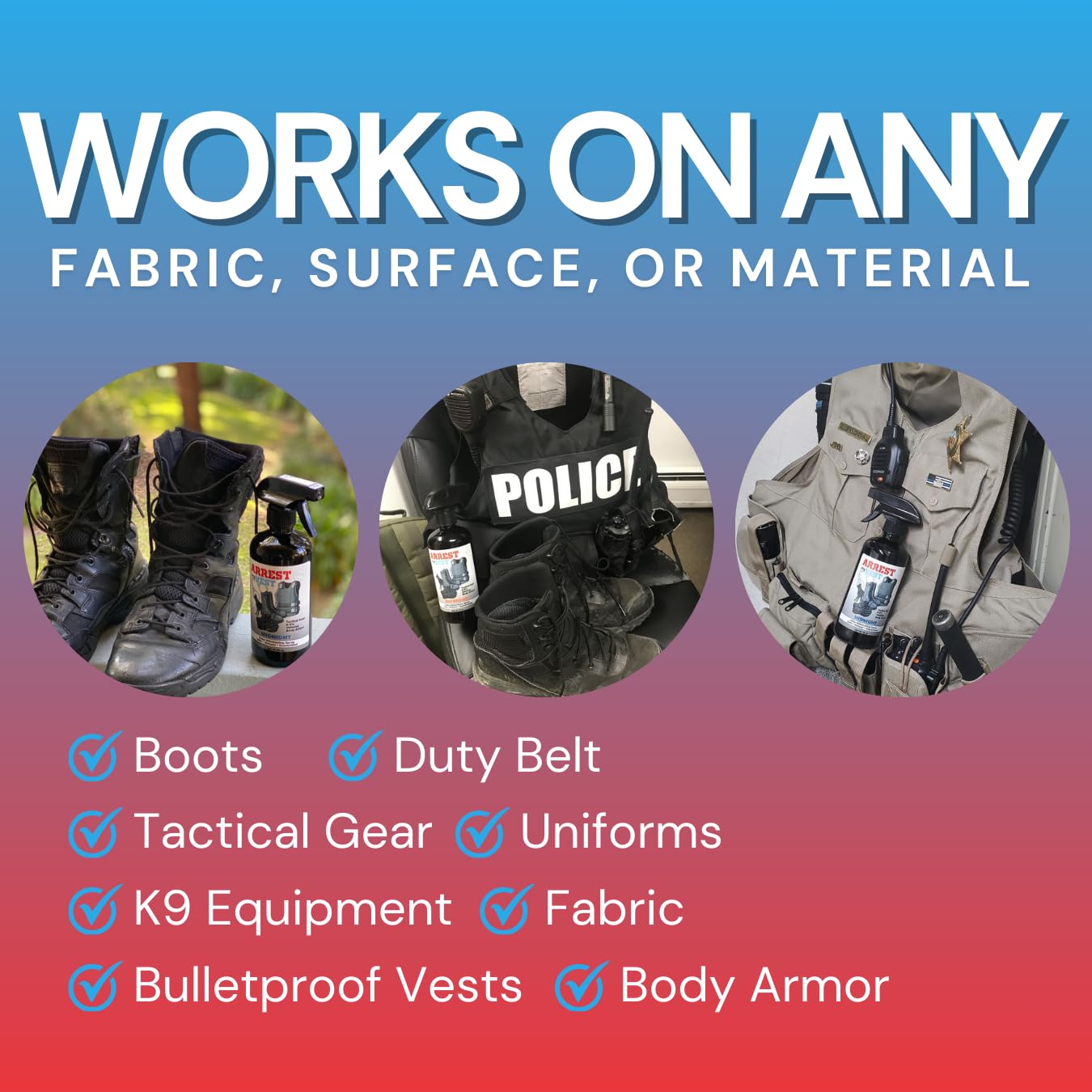 Arrest My Vest Military Grade Odor Eliminating Spray for Body Armor, Tactical Gear, and K9 Equipment. Safe on Ballistic Vests, Fabrics, & Police Gear - Night Shift Fragrance 1 Gallon + 2 16 oz Bottles