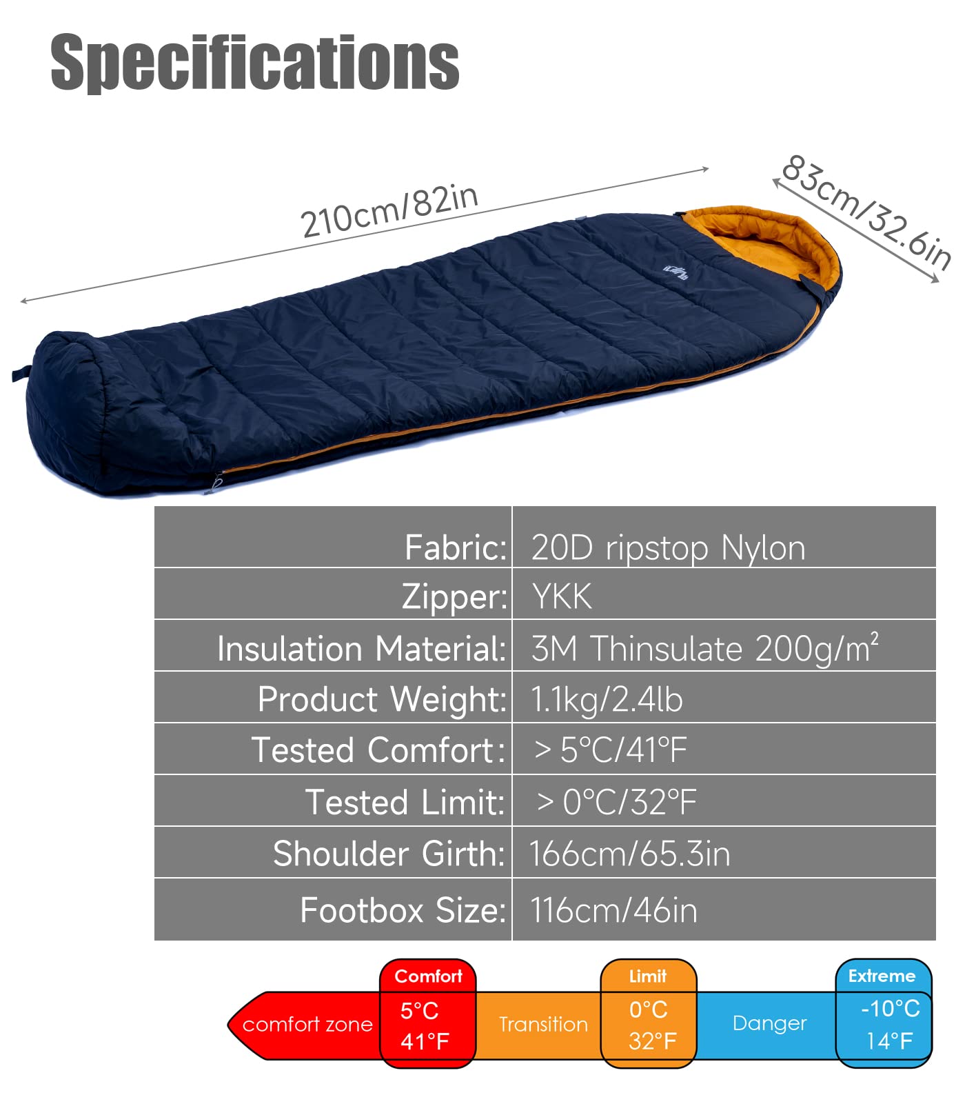 iClimb 3M Thinsulate Insulation Mummy Sleeping Bag with Compression Sack Ultralight Compact Warm Washable 3 Season for Adults Indoor Outdoor Backpacking Camping Hiking (Black)