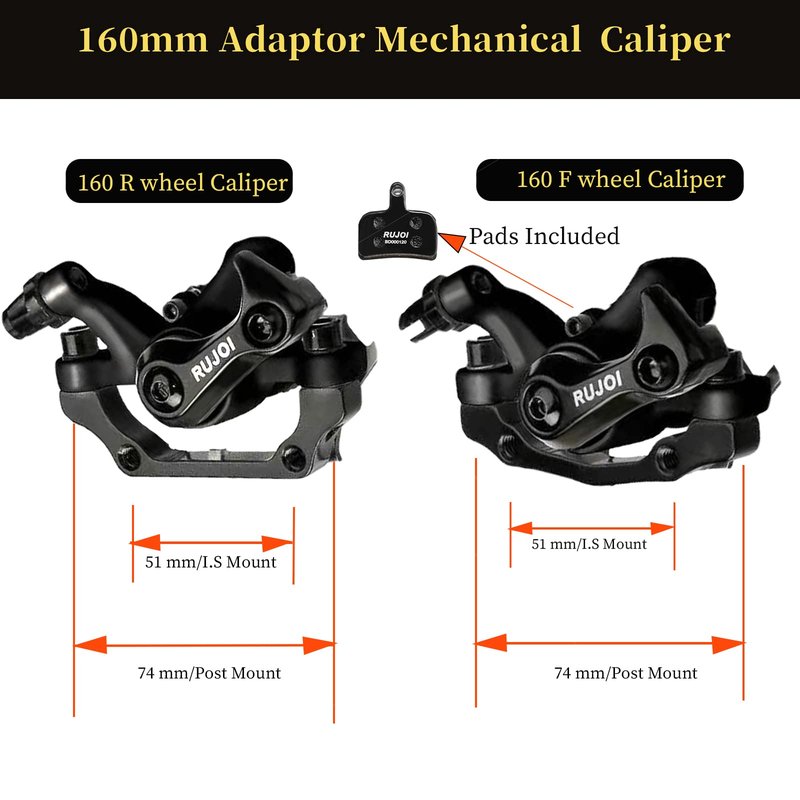 RUJOI Bike Disc Brake Kit, Aluminum Front and Rear Caliper, Full Aluminum Alloy Bicycle Brake Lever, 160mm Rotor, Mechanic Tool-Free Pad Adjuster for Road Bike, Mountain Bike