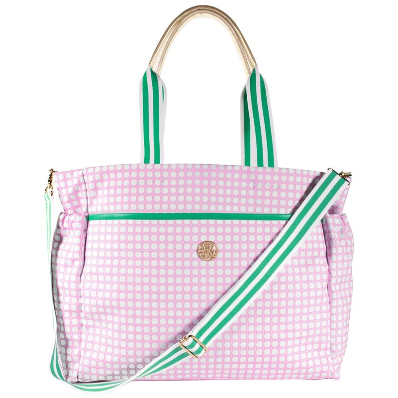 Lilly Pulitzer Tennis Tote Bag with Removable Shoulder Strap, Large Tennis Shoulder Bag for Tennis Racket, Pickleball, Racket Sports, Travel Bag, Pink Caning