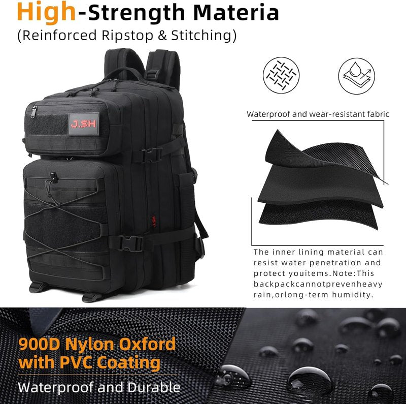 Military Tactical Backpack - 25L EDC MOLLE Rucking Pack | 900D Oxford Nylon, Portable Gear for Hiking & Survival - Black