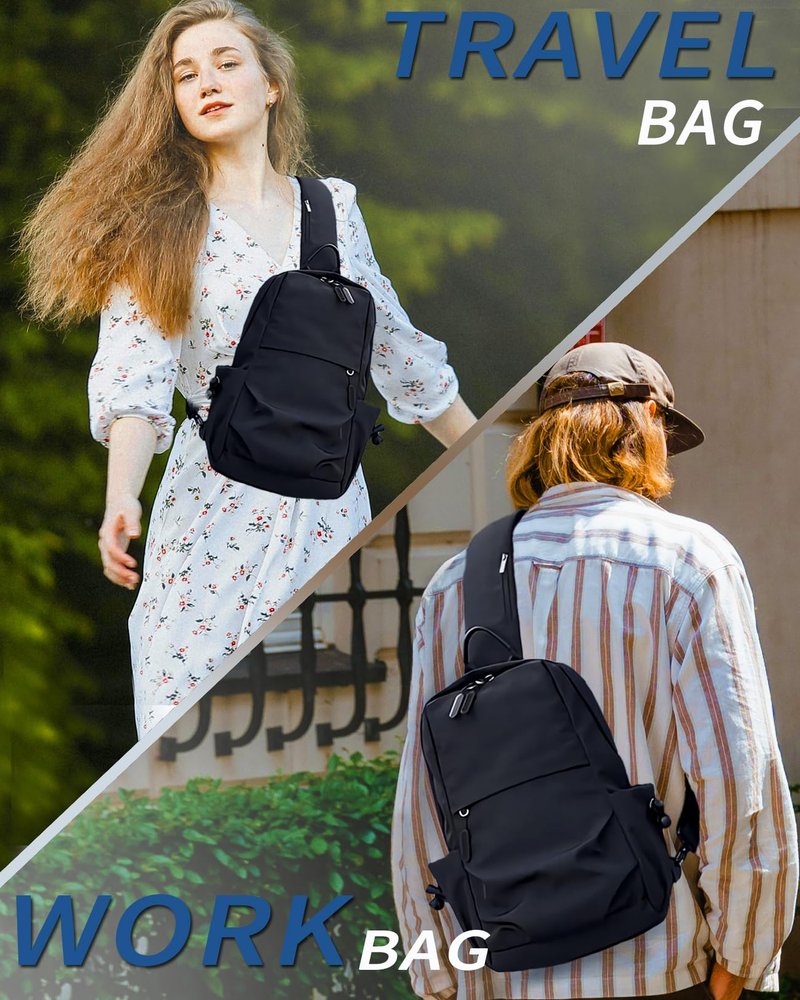 Seoky Rop Men Women Sling Bag Backpack Lightweight Water Resistant Small Chest Shoulder Crossbody Bags for Walking Travel Cycling Black