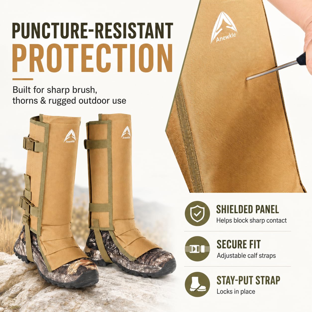 Anewkle Snake Gaiters for Men&Women,Waterproof Snake Proof Leg Guards with PP Board Protection,1000D PVC Coated Anti-Snake Gaiters for Brush Clearing,Hunting,Hiking,Fishing&Farming
