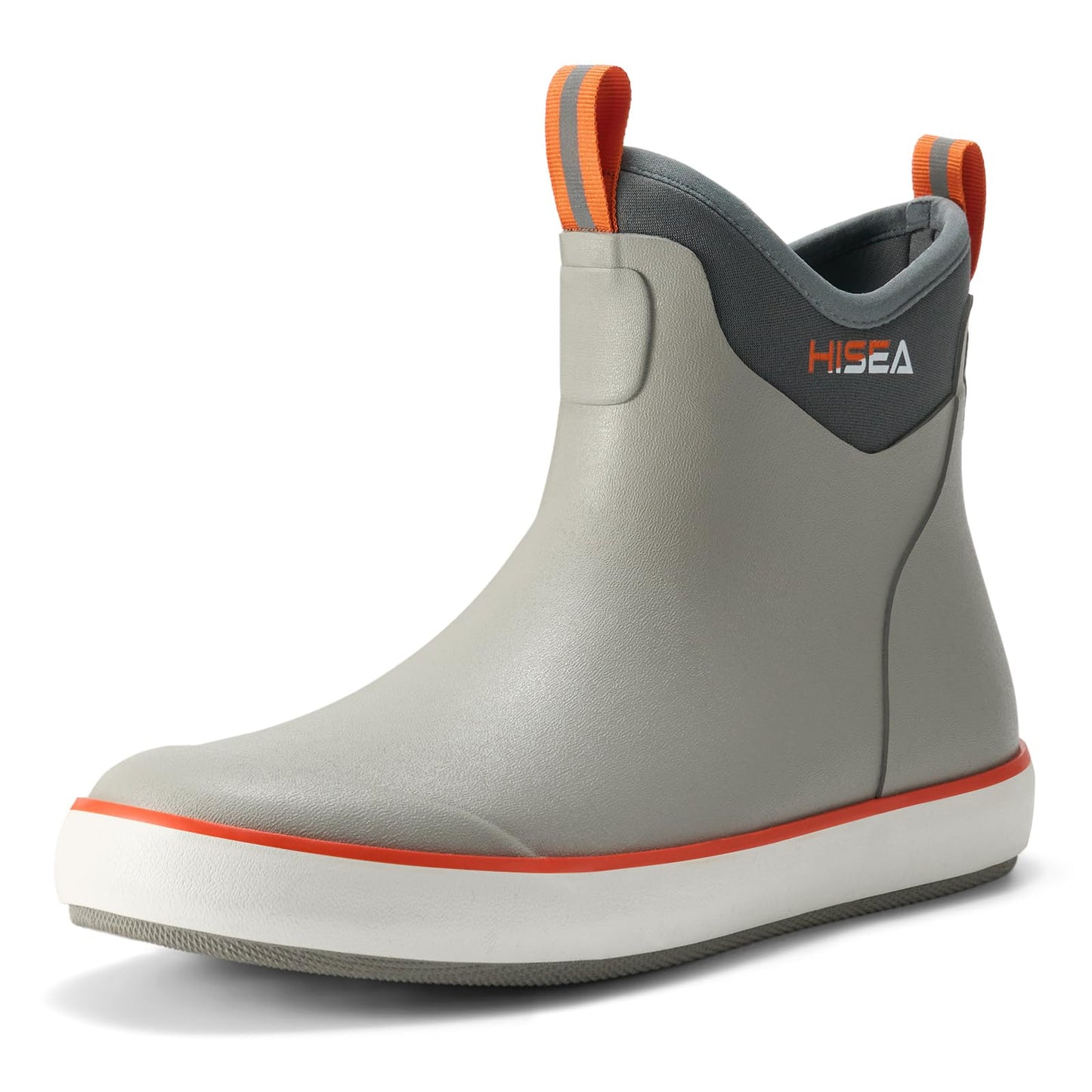 HISEA Men's Deck Boots, Waterproof Ankle Rain Boots, Saltwater Fishing Garden Boots with High Traction, Outdoor Short Rubber Shoes for Boating Sailing Farming Yard Work
