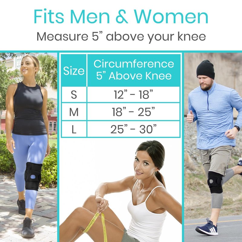 Vive Hinged Knee Brace - Relieves ACL, MCL, Meniscus Tear - Lightweight, Comfortable, Breathable Open Patella Wrap with Side Stabilizers - for Women & Men - Adjustable Strap for Tendonitis