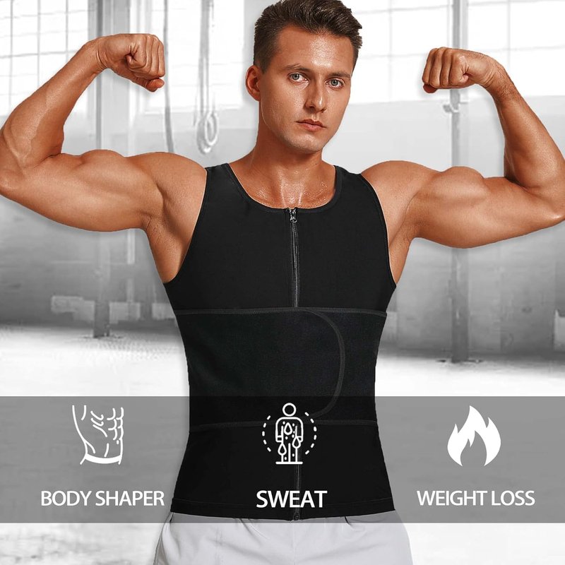 Sauna Vest for Men - Adjustable Waist Trainer with Zipper | Workout Sauna Suit
