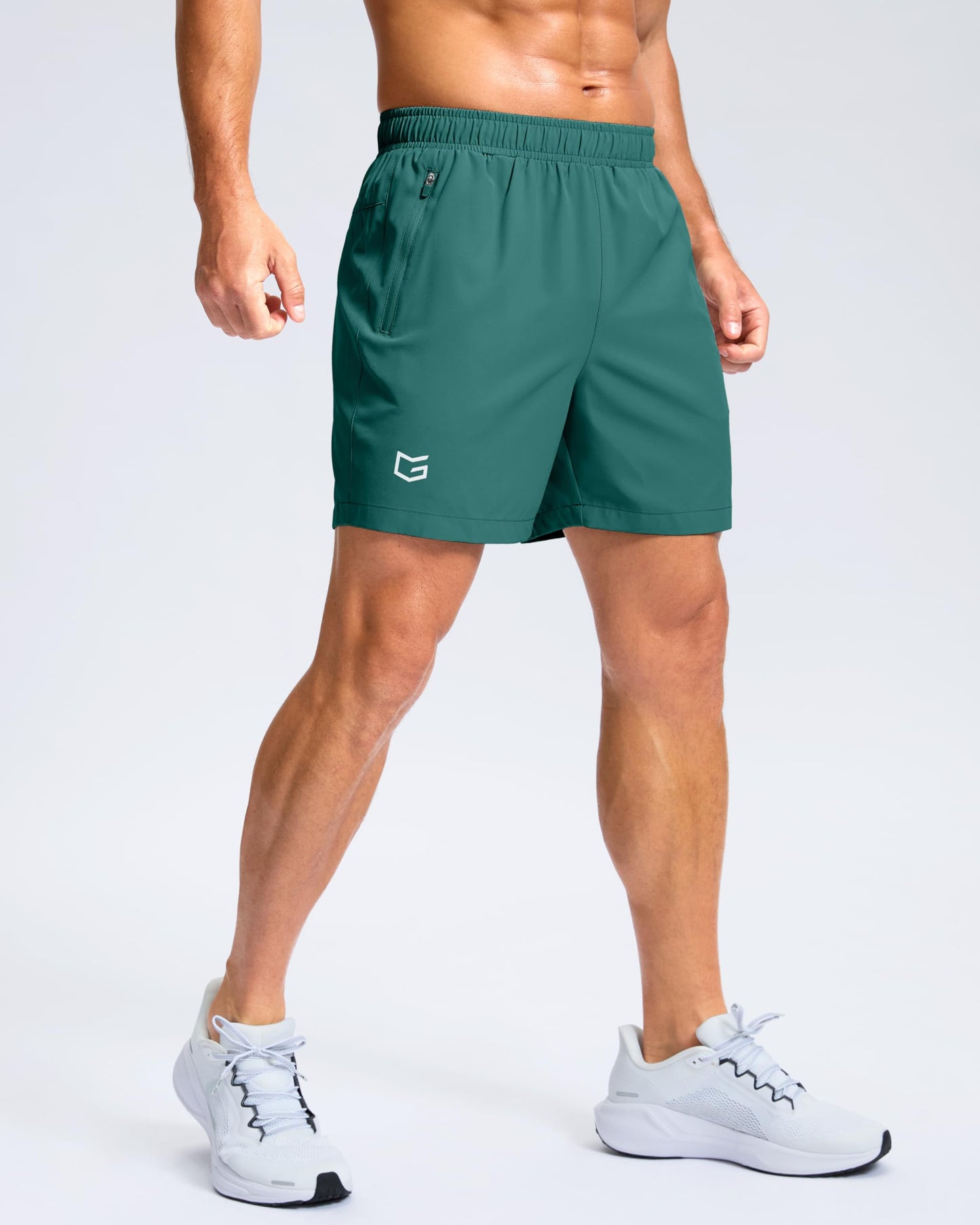 Men's Athletic Running Shorts with Zipper Pockets Quick Dry 7"/ 5"/ 9" Workout Gym Shorts for Basketball Hiking(Rainforest Green,5XS)