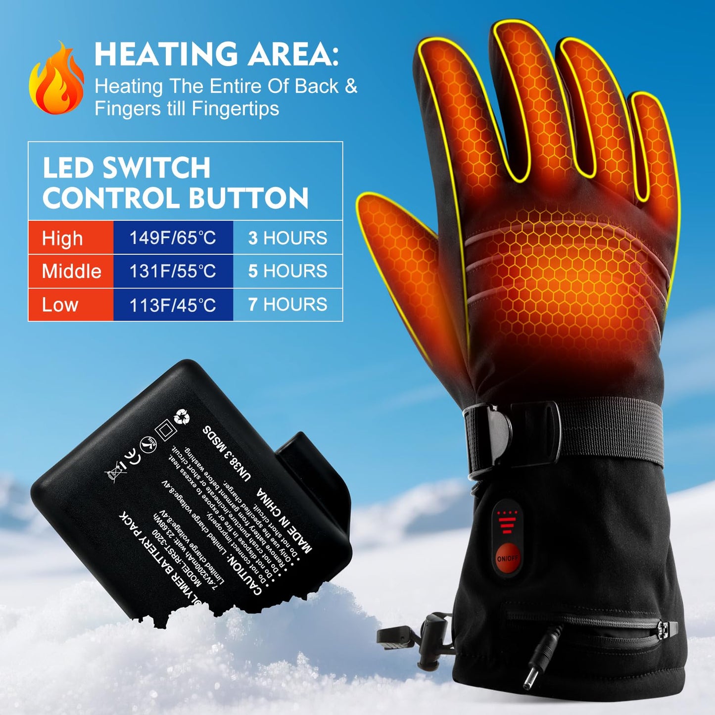 ABXMAS Heated Gloves for Men Rechargeable, 7.4V 6400mAh Electric Battery Heated Gloves for Winter Sports Motorcycle Ski Biking Hiking, Reusable Outdoor Work Hand Warmer, L