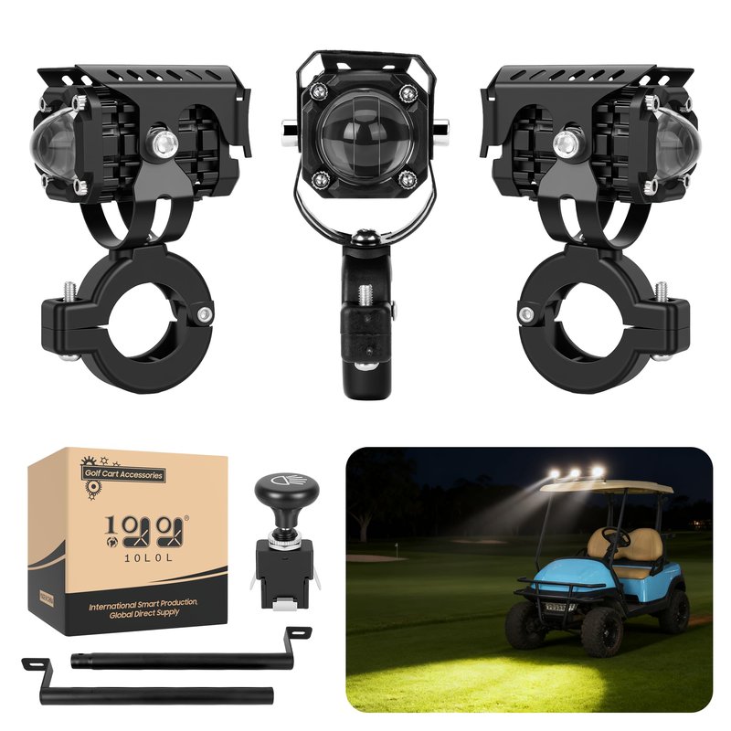 10L0L 5000LM Spot & Flood Work Light, 4 Modes Amber/Blue/Strobe/High Beam, 12-60V 10W IP67 Waterproof Off-Road Light for Golf Cart, UTV, ATV, SUV, Truck (3PCS)