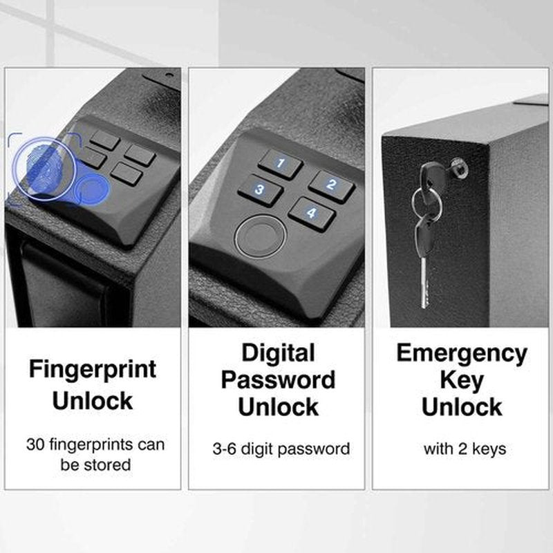 Sgorlds Biometric Slider Gun Safe for Handgun,Auto Sliding Door Hand Gun Safes, Quick Access Pistol Gun Box for Nightstand, Desk, Bed Side With Fingerprintt, PIN Code, KEY Access