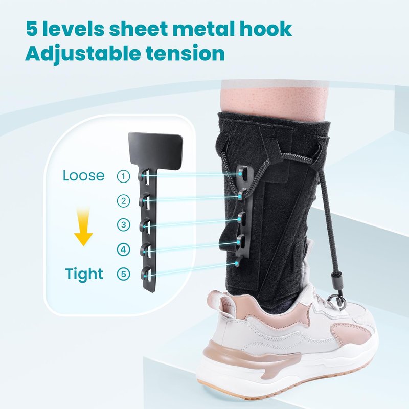 Pozpo Tech AFO Foot Drop Brace Splint, Adjustable Drop Foot Up Ankle Support for Walking with Shoes, Improve Walking Gait, Fits Right & Left, Women and Men - Black