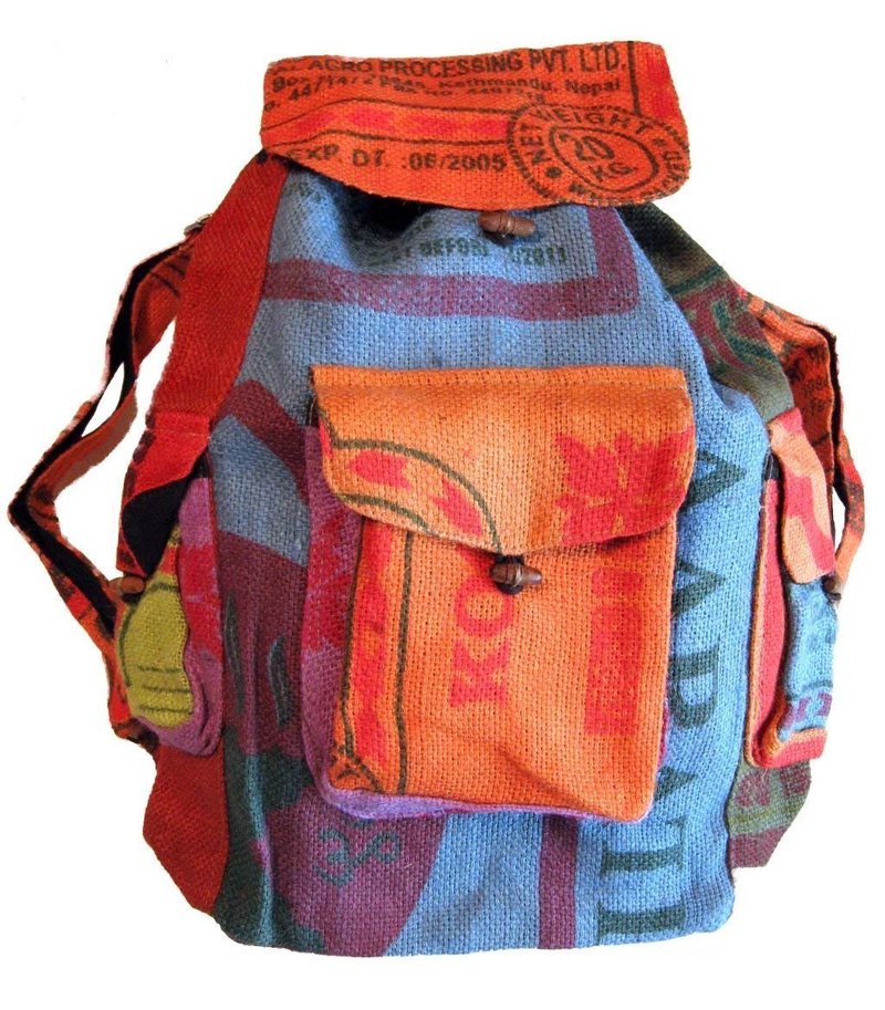DharmaObjects Recycled Jute Rice Bag Backpack Hand Made Nepal