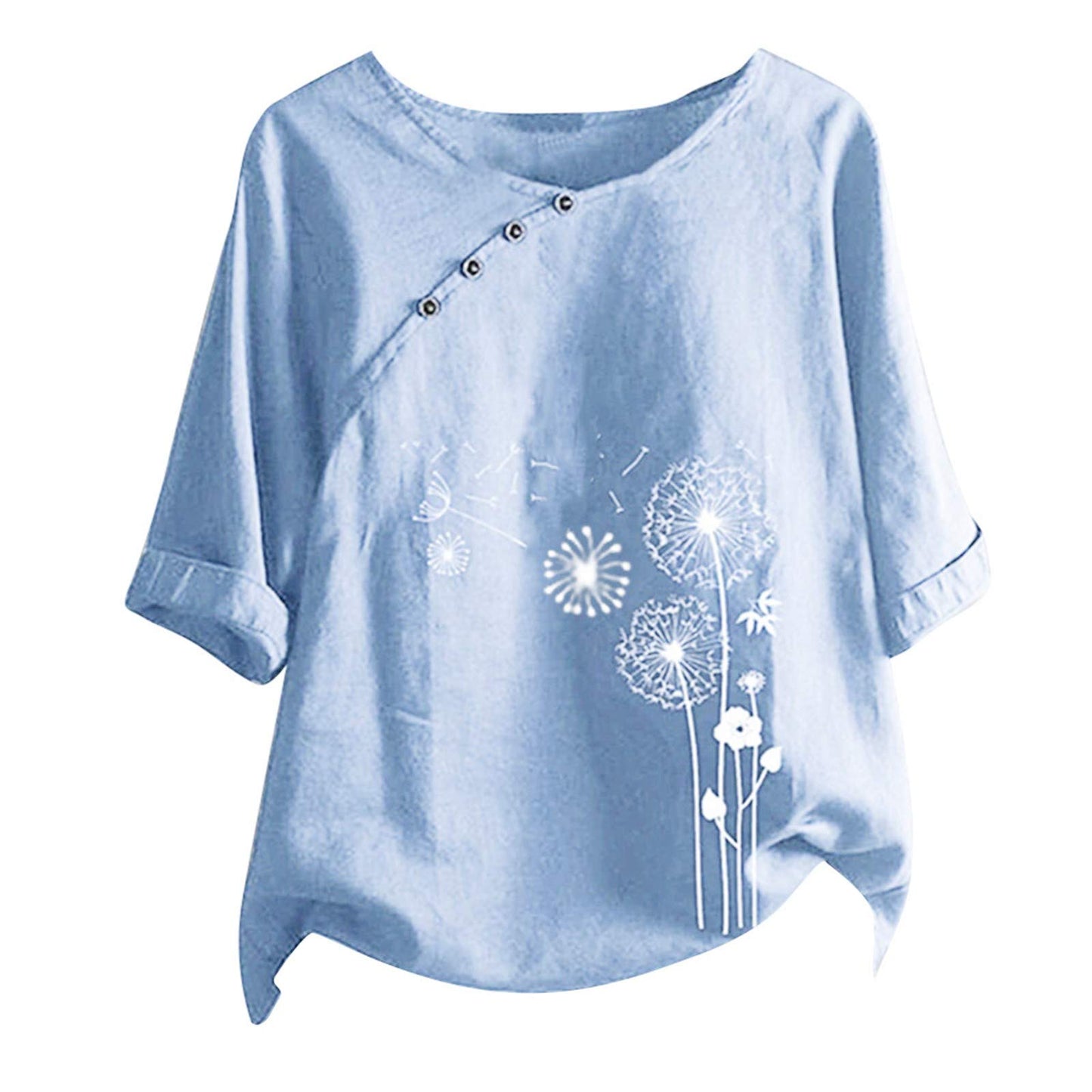 Womens Cotton Linen Short Sleeve Tops Casual Crew Neck T Shirts Embroidered Blouse Plus Size Loose Fit Summer Tunics