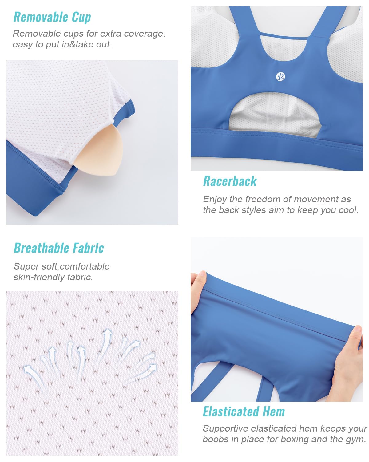 RUNNING GIRL Sports Bras for Women,Scoop Neck Racerback Blue Sports Bra Padded Medium Support Workout Yoga Bra(WX3139 Light Blue XL)