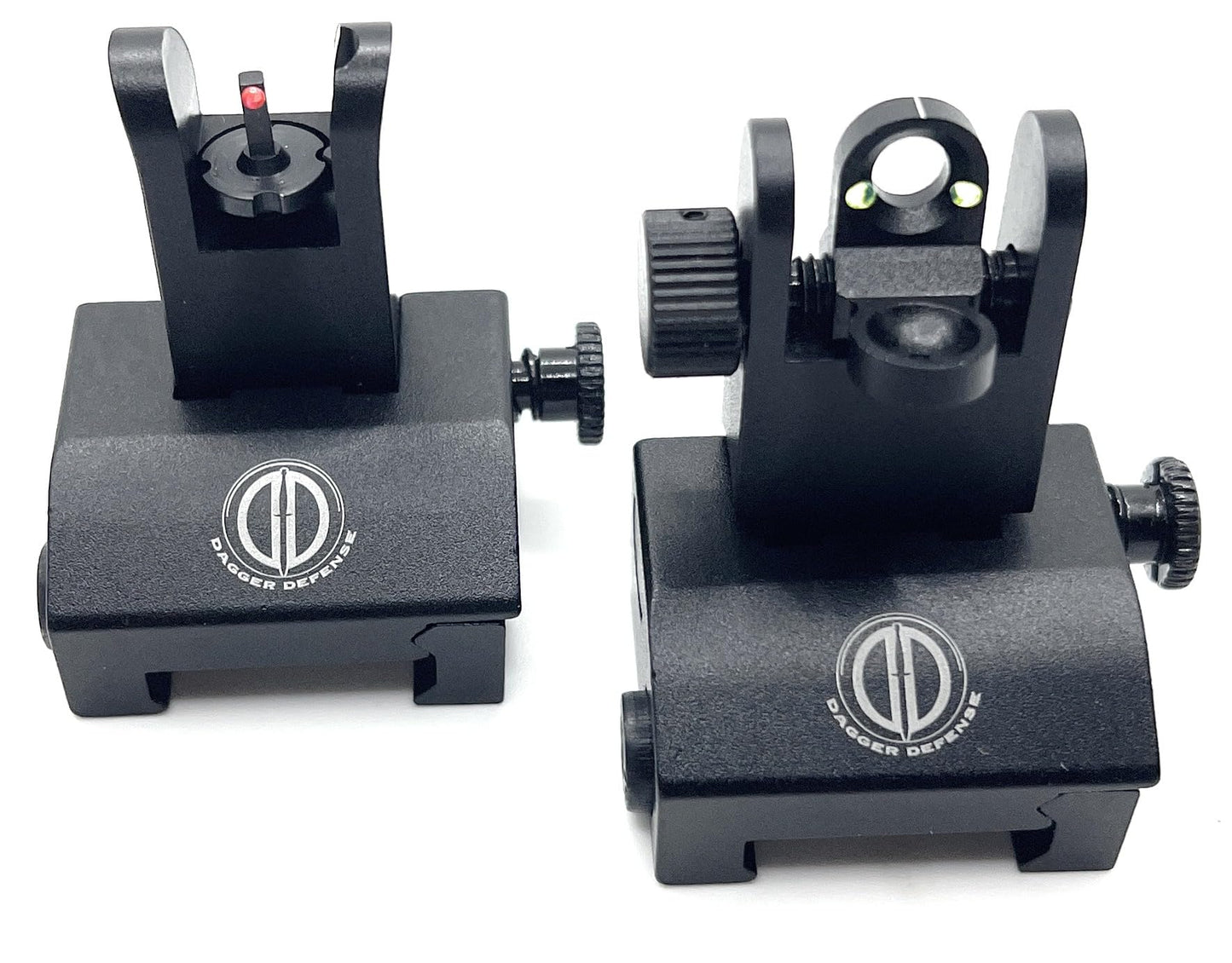 Dagger Defense (Veteran Owned Company) Fiber Optic BUIS Backup Iron Sights for use on Standard Picatinny Rails. Spring Loaded. Use with red dots and Reflex Sights.