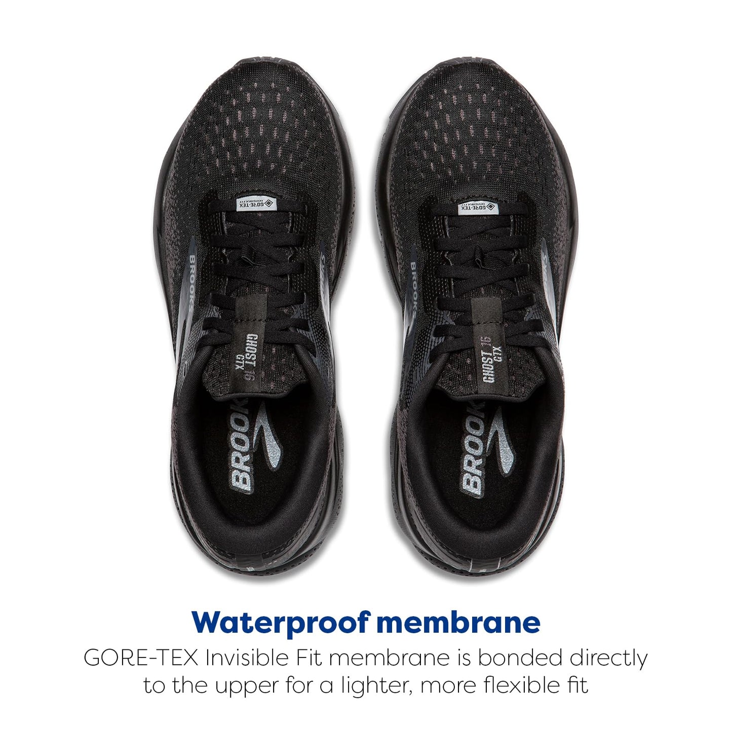 Brooks Women's Ghost 16 GTX Waterproof Neutral Running Shoe - Black/Black/Ebony - 8 Medium