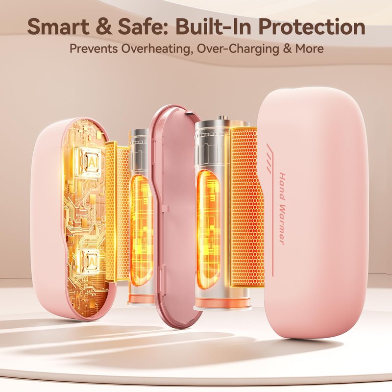 DIGIX Hand Warmers Rechargeable 2 Pack, 6000mAh Electric Hand Warmers Reusable with 5 Temps and AI Smart Chip, 3-Side Heating Magnetic Handwarmers with LED Display for Outdoor Camping Hunting (Pink)
