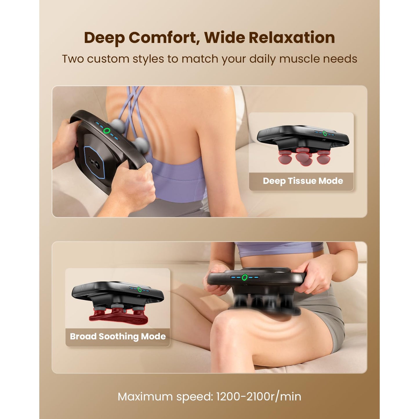 BOB AND BRAD A1 4-Head Massage Gun Deep Tissue, FSA Eligible/HSA Eligible, 4X Pain Relief Efficiency, Replaceable Massager Heads & Plate, Electric Percussion Massage Gun Tool for Back, Leg, Muscle