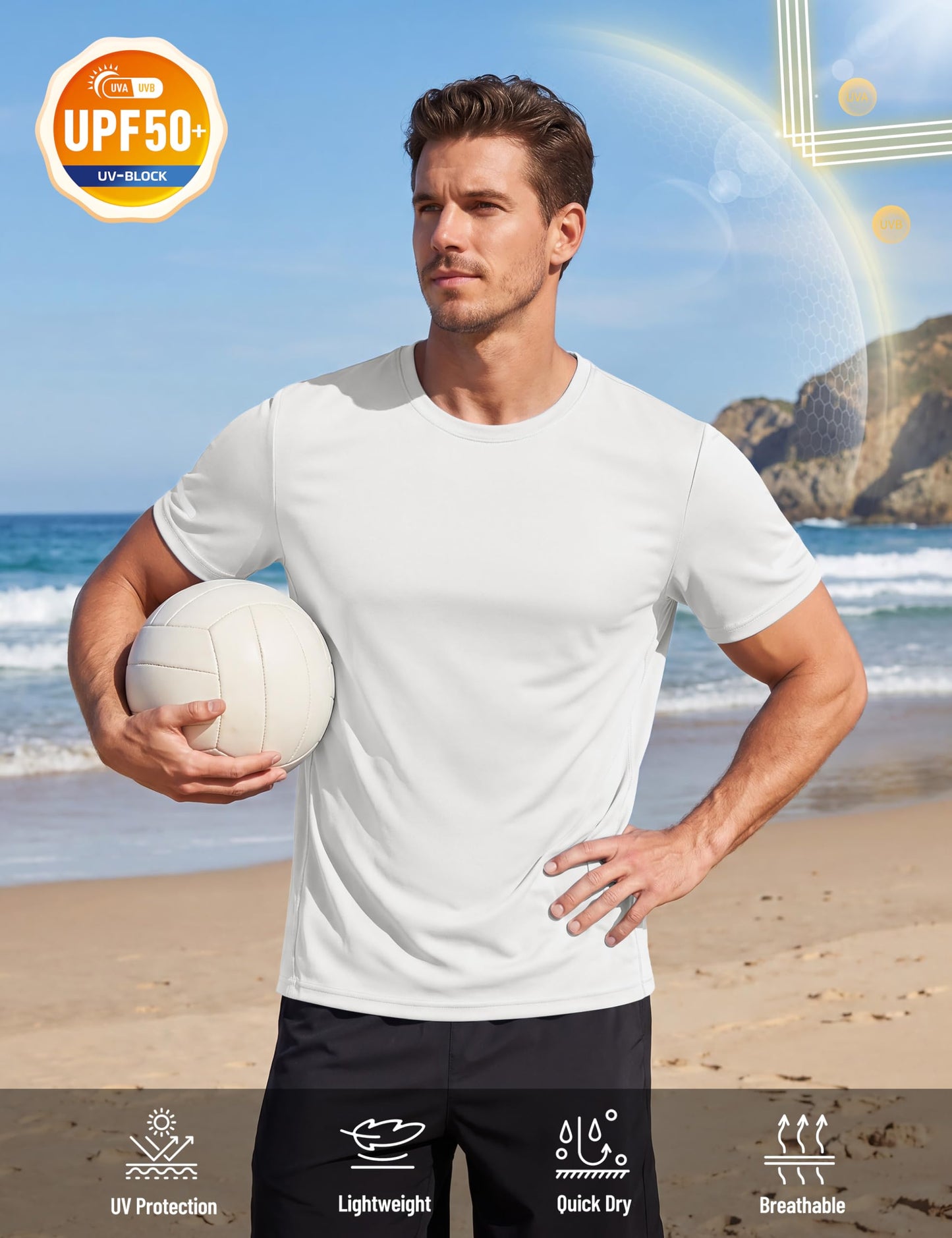 TACVASEN Mens Athletic Shirts Short Sleeve Quick Dry Workout Shirts Sun Protection Gym Running Tshirts Rash Guard White M