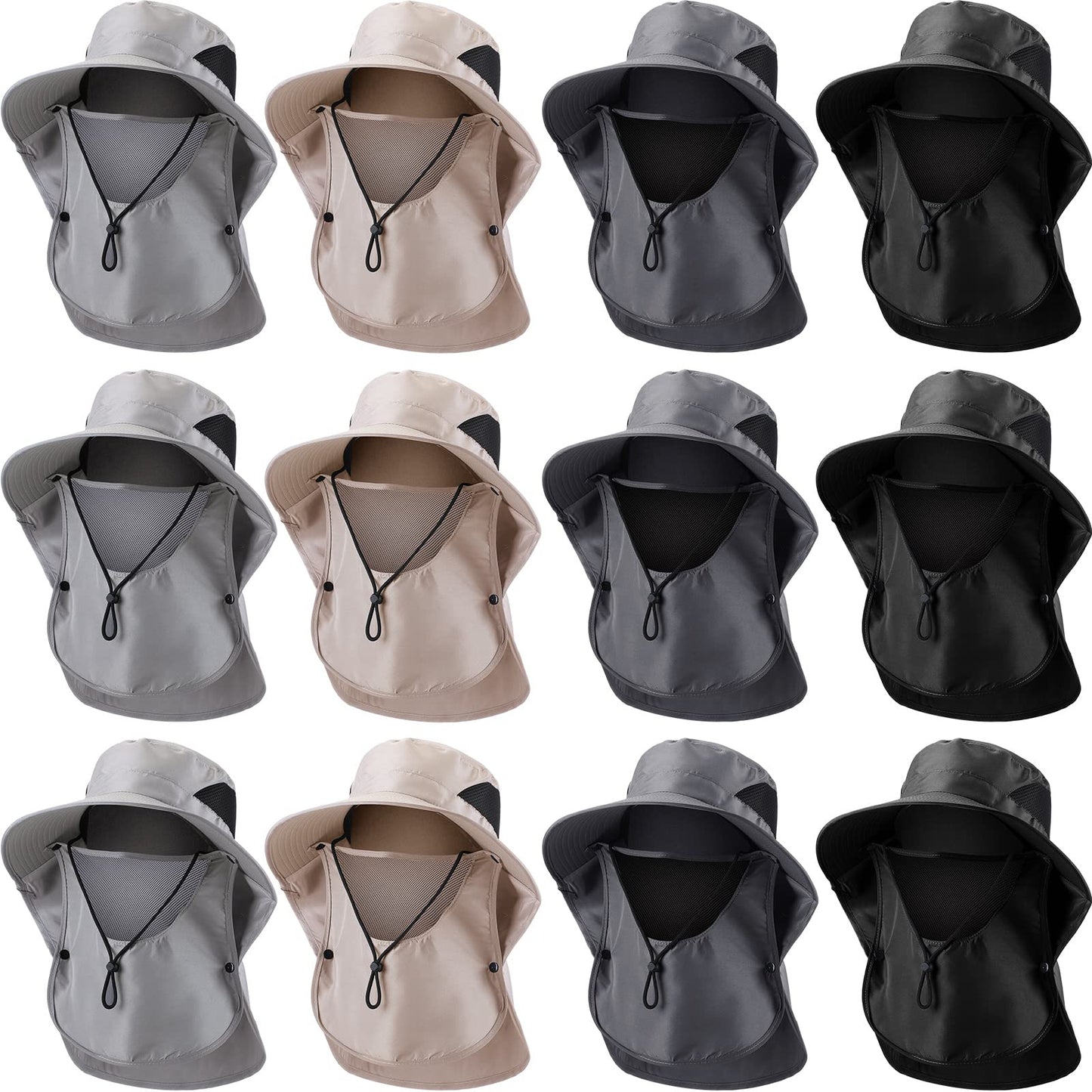 12 Pcs Fishing Sun Hat for Men Women Wide Brim UV Sun Protection Cap Summer Outdoor Hiking Hat with Neck and Face Flap for Adults, 4 Colors