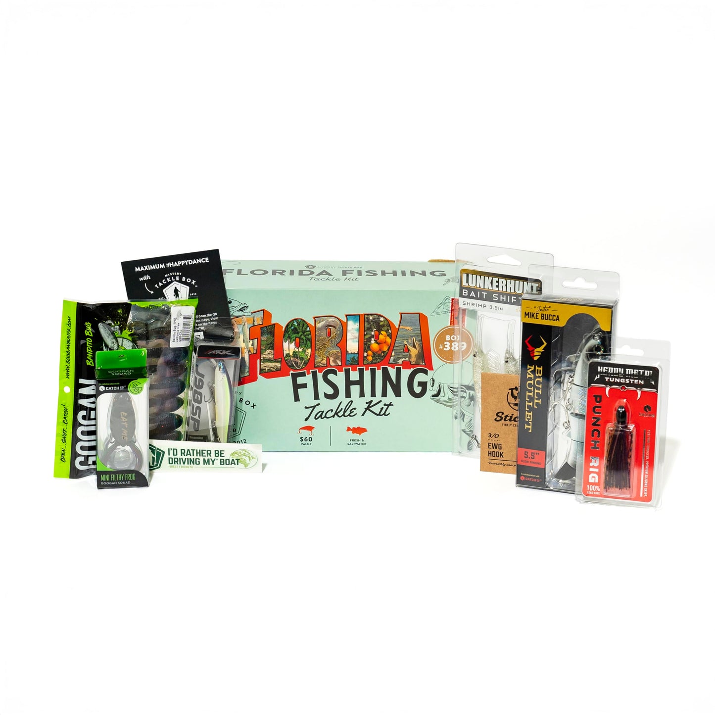 Mystery Tackle Box Florida Elite Fishing Kit – 7-9 Freshwater & Inshore Saltwater Baits for Bass, Snook, Redfish & More – Includes Exclusive Florida Decal