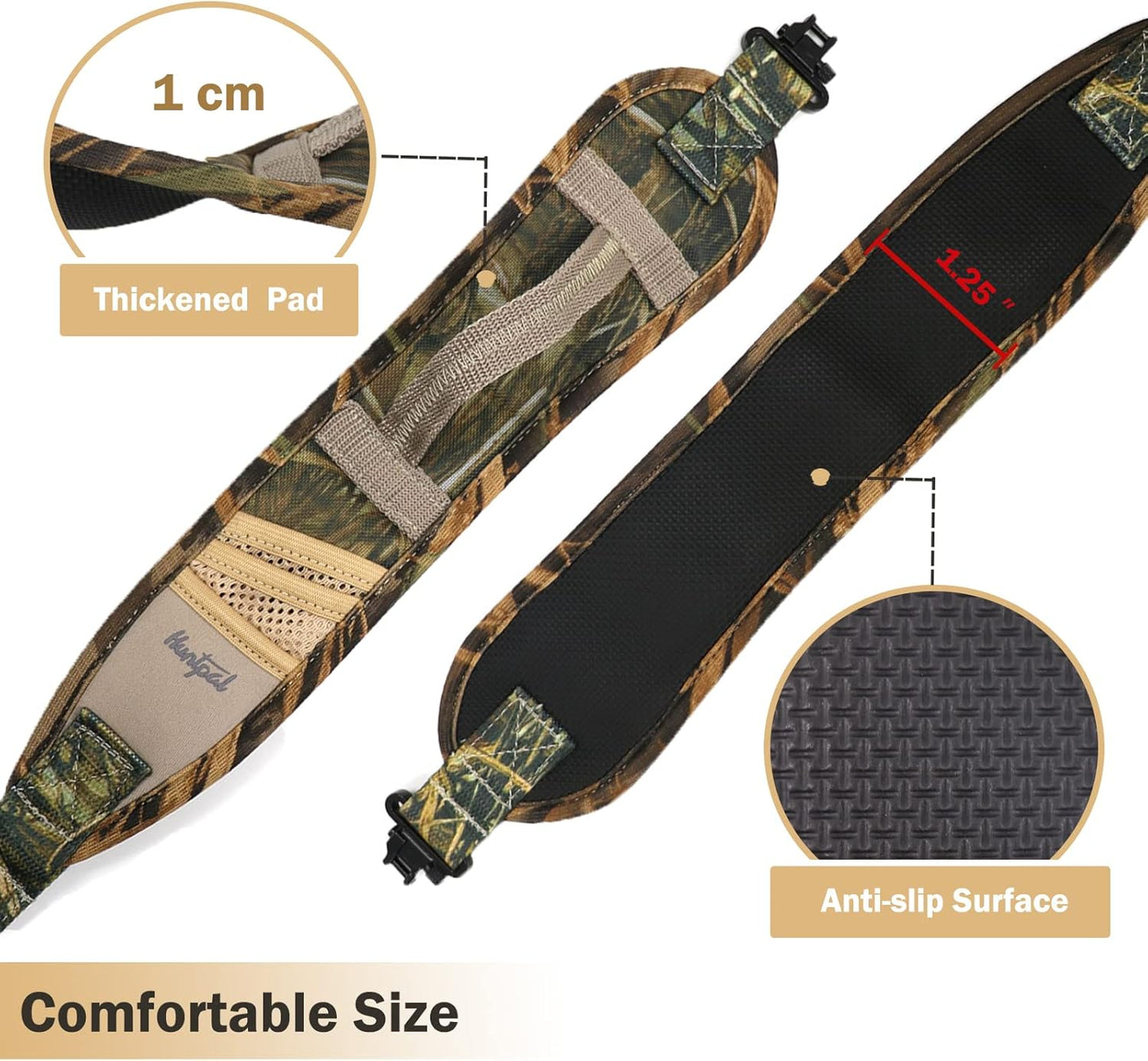 HUNTPAL Camo Gun Sling - 2 Point Shotgun Rifle Strap with Quick-Grab Handle & 3 Pockets | Durable Nylon Webbing