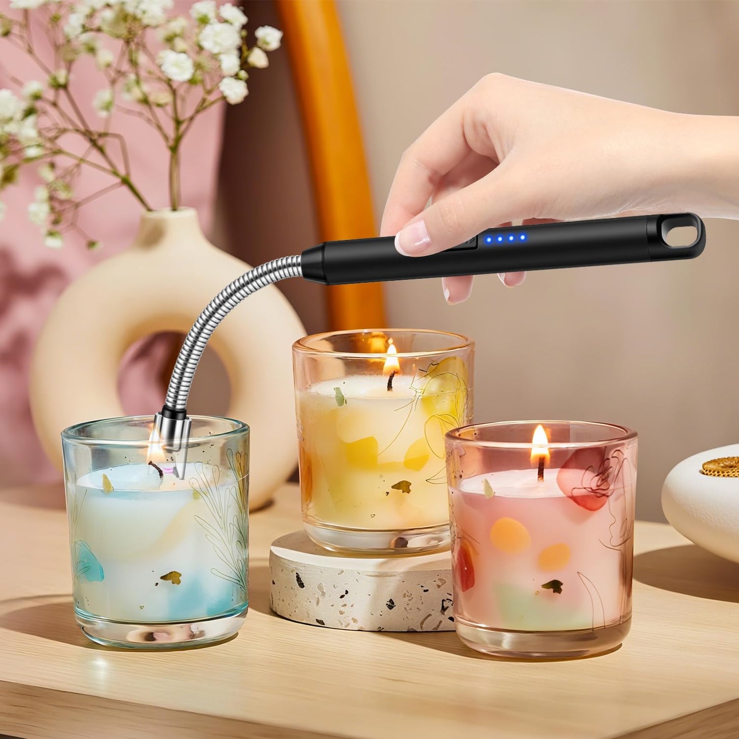 LcFun 2 Pack Candle Lighter USB C Rechargeable Electric Lighters with 360° Flexible Neck & Safety Lock, Windproof Flameless Lighters Long Stem Matches for Candle, Grill, BBQ, Gas Stoves