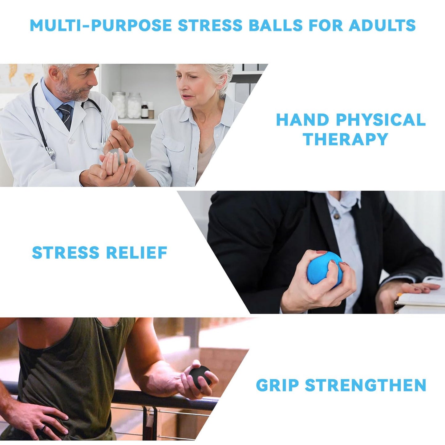 3 Pack Stress Balls for Adults, Squeeze Balls for Hand Exercisers Therapy & Anxiety Relief, Hand Strengthening Devices Help Relieve Stress, Improve Grip Strength