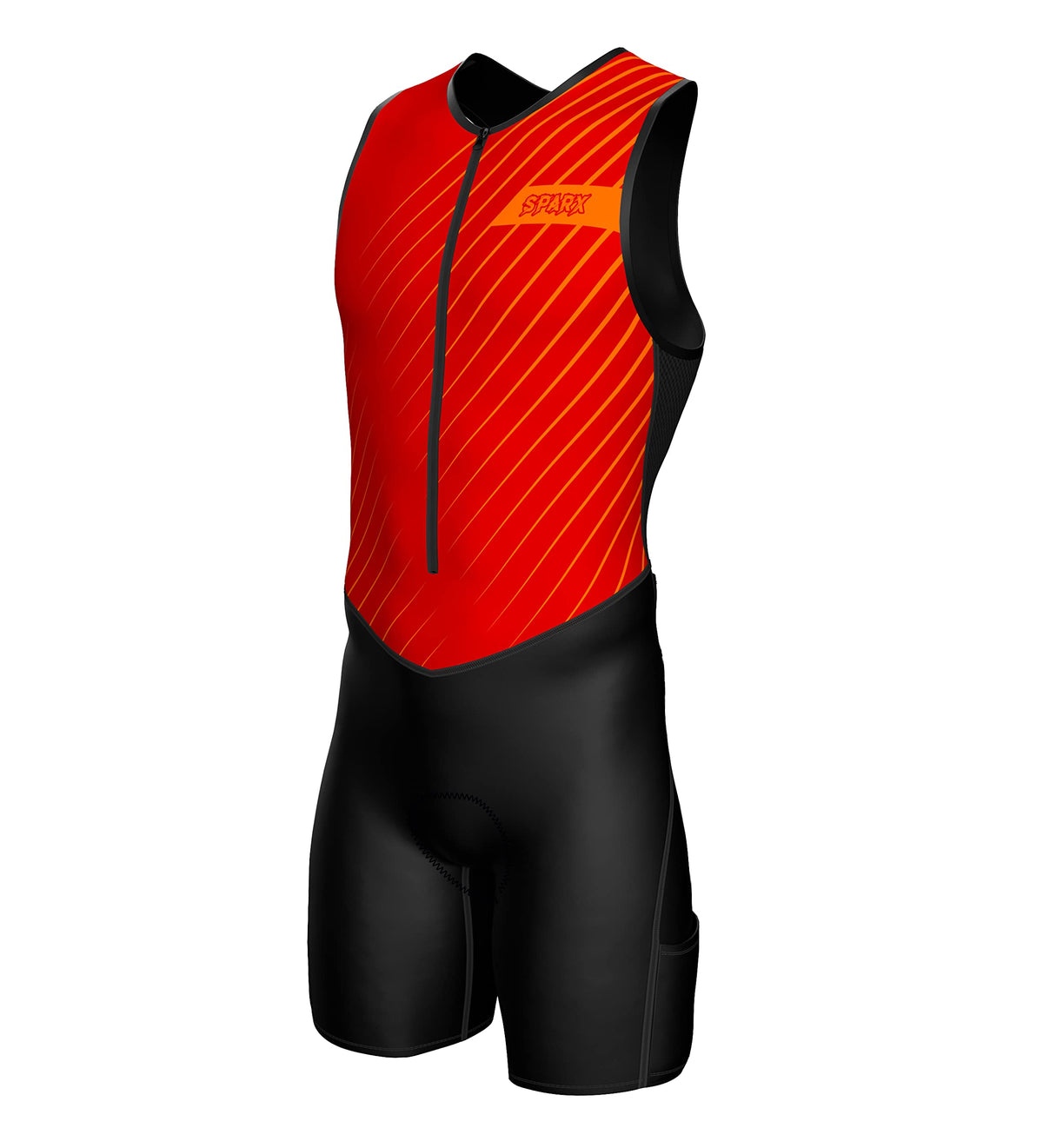 Sparx Men's Premium Triathlon Suit – Padded, Quick-Dry, Compression Fit, Lightweight Tri Suit for Swim, Bike, Run Race & Training (RedOrange, XL)