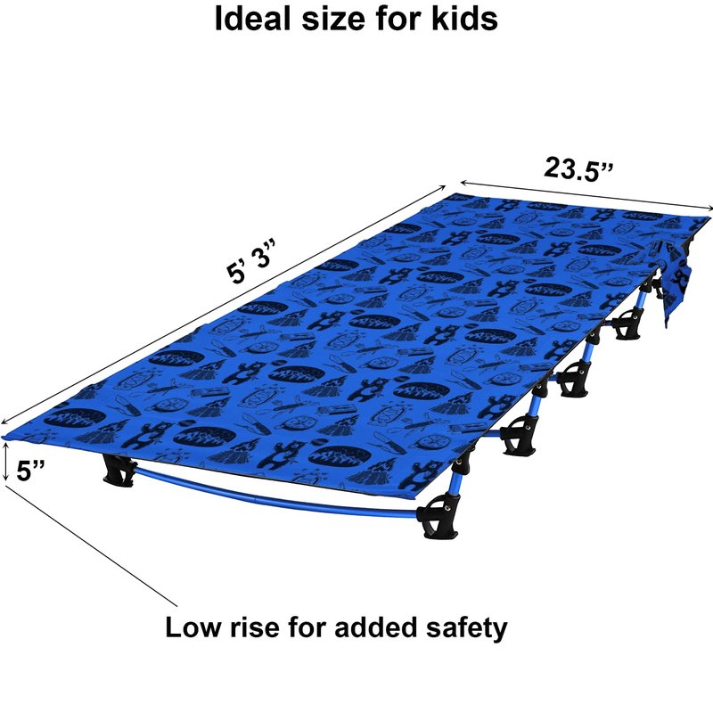 Kids Camping Cot and Toddler Travel Bed | Lightweight and Compact Cots for Sleeping | Portable Folding Cot for Toddler, Kids, Youth and Even Adults (Blue, 63" x 23.5")