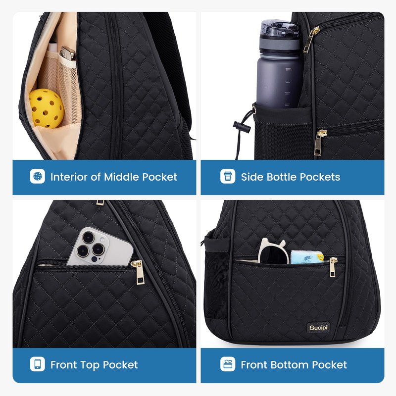 Sucipi Pickleball Bag for Women, Pickleballs Backpack with Fence Hook Reversible Quilted Crossbody Sling Bags Tennis Bags Backpack Pickle Ball Paddle Bag-Holds Paddles, Pickleballs Accessories