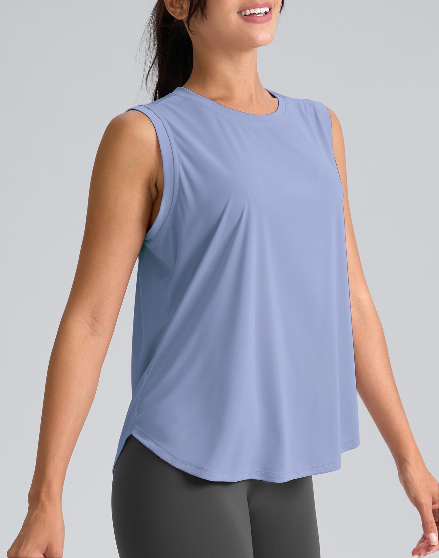 SANTINY Women's Sleeveless Workout Tops Breathable Lightweight Active Tennis Yoga Shirts Athletic Running Tank Tops for Women (Light Blue_S)