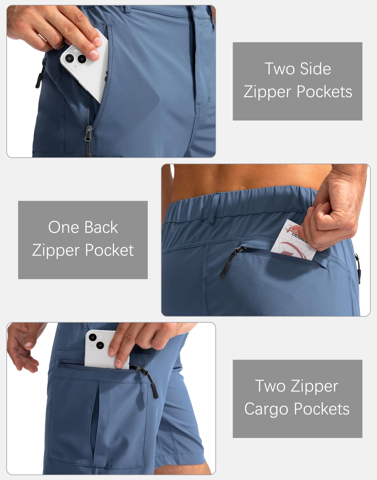 Pudolla Men's Hiking Cargo Shorts 9" Lightweight Outdoor Work Shorts for Men Travel Golf Camping Casual with 5 Zipper Pockets(Blue Medium)