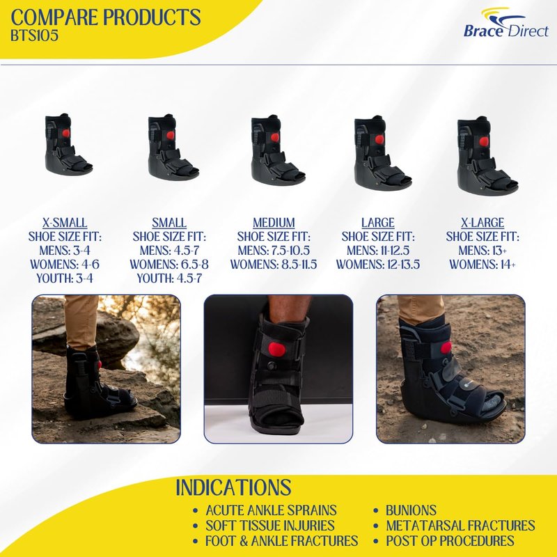 Brace Direct Air CAM Fracture Boot for Foot and Ankle Injuries Post Op Recovery and Sprains - Short Orthopedic Walking Boot (US SHOE: Men 7.5-10.5 Women 8.5-11.5)