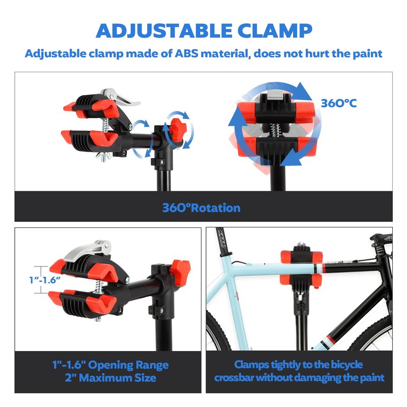 FAHKNS Bike Repair Stand Floor: Height Adjustable Bicycle Workshop Stand with Tool Tray for Road & Mountain Bikes, Red/Black