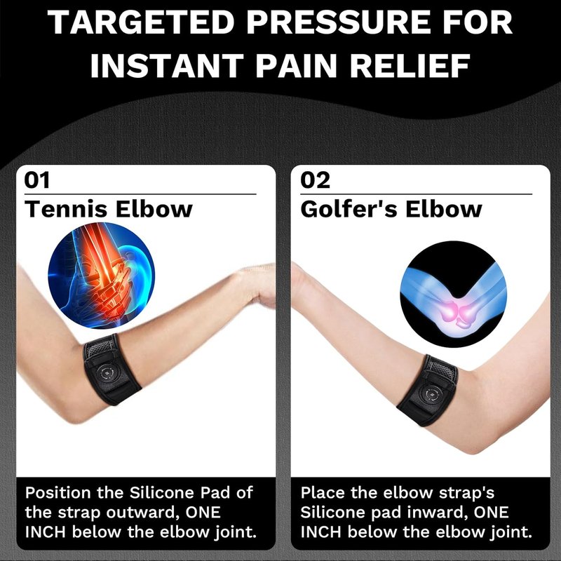 Tennis Elbow Brace - Adjustable Support for Tendonitis & Golfer's Elbow | Black, One Size Regular