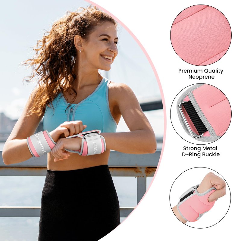 Wrist Weights with Thumb Loops Lock for Women Men Kids 5 LBS Set [2.5 lb each weight] Hand Weights Ankle Weights Weighted Gloves for Running Walking Physical Therapy Yoga Home Gym Workout Pink