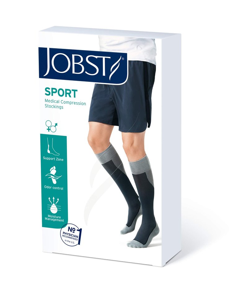 JOBST 7528902 Sport Compression Sock, Knee High, 15-20mmHg, White/Grey, Large