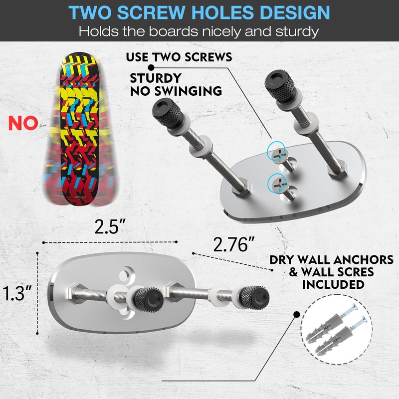 ezbnb 8 Packs Skateboard Deck Display Wall Mount, Aluminum Skate Deck Display Wall Mount with Two Screw Holes for Display Skateboard Deck Storage Horizontal and Floats Vertically - Silver