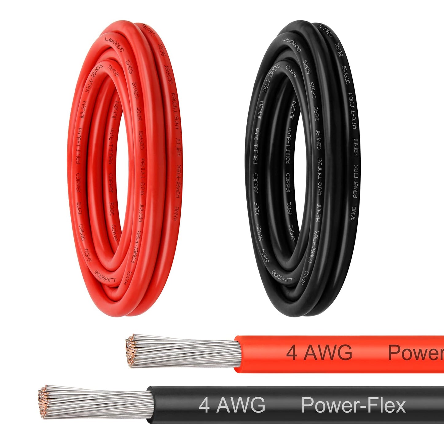 Marine Wire 14 AWG, 10FT Red & 10FT Black Tinned Copper Boat Cable, Ultra-Flexible 14 Gauge Marine Grade Electrical Wire for LED Lights, Fish Finder, and Marine Electronics