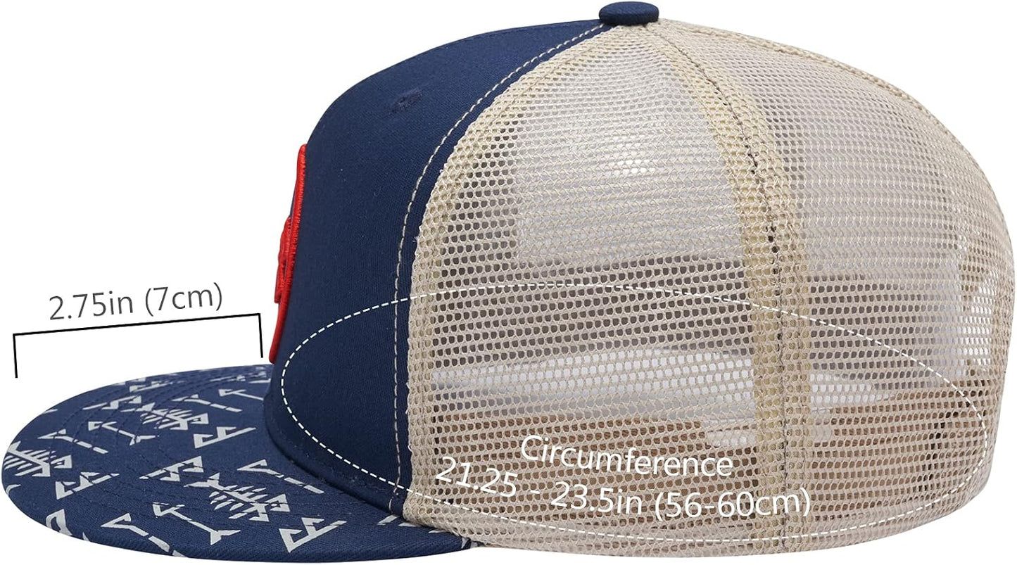 BASSDASH Flat Brim Trucker Cap - Adjustable Snapback Hat for Men & Women | Mesh Back Design